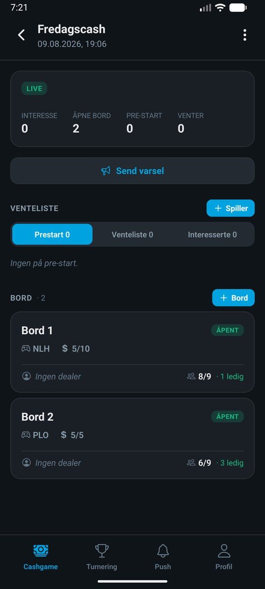 Admin-appen: cashgame